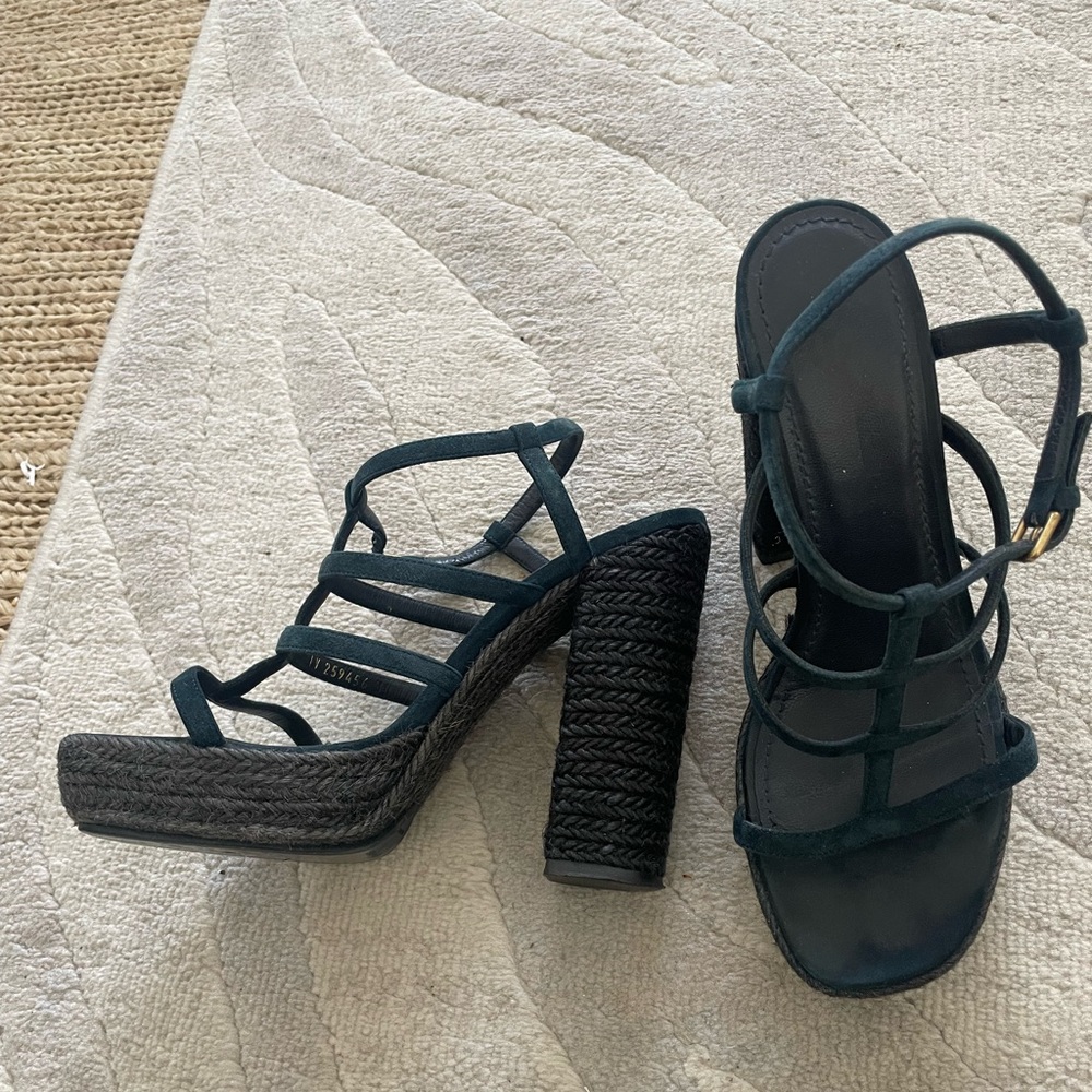 YSL Gipsy 105 Woven Strappy Heels